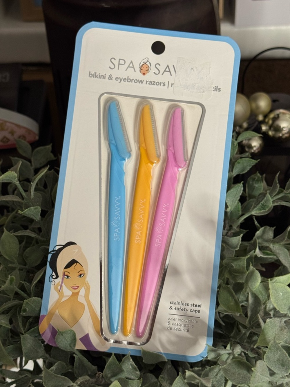 SPA SAVVY Bikini & Eyebrow Razors - Blue, Yellow, Pink (3-Pack)